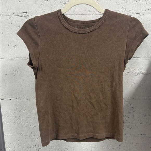 John Galt Brown Short Sleeve Tiny T Shirt - Size Small - Like New - Cute Top - Picture 1 of 3